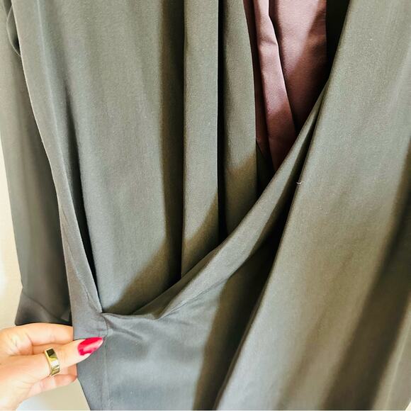 ALLSAINTS Black LBD Long Sheer Sleeve Silk Panel Asymmetrical Ruche Mini Dress 6 - Picture 11 of 13